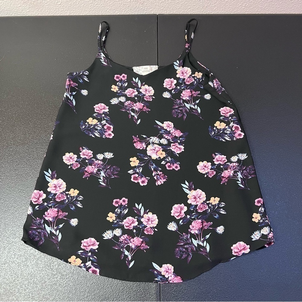 Sz XS Pink Republic Black FLoral Spaghetti Strap Tank